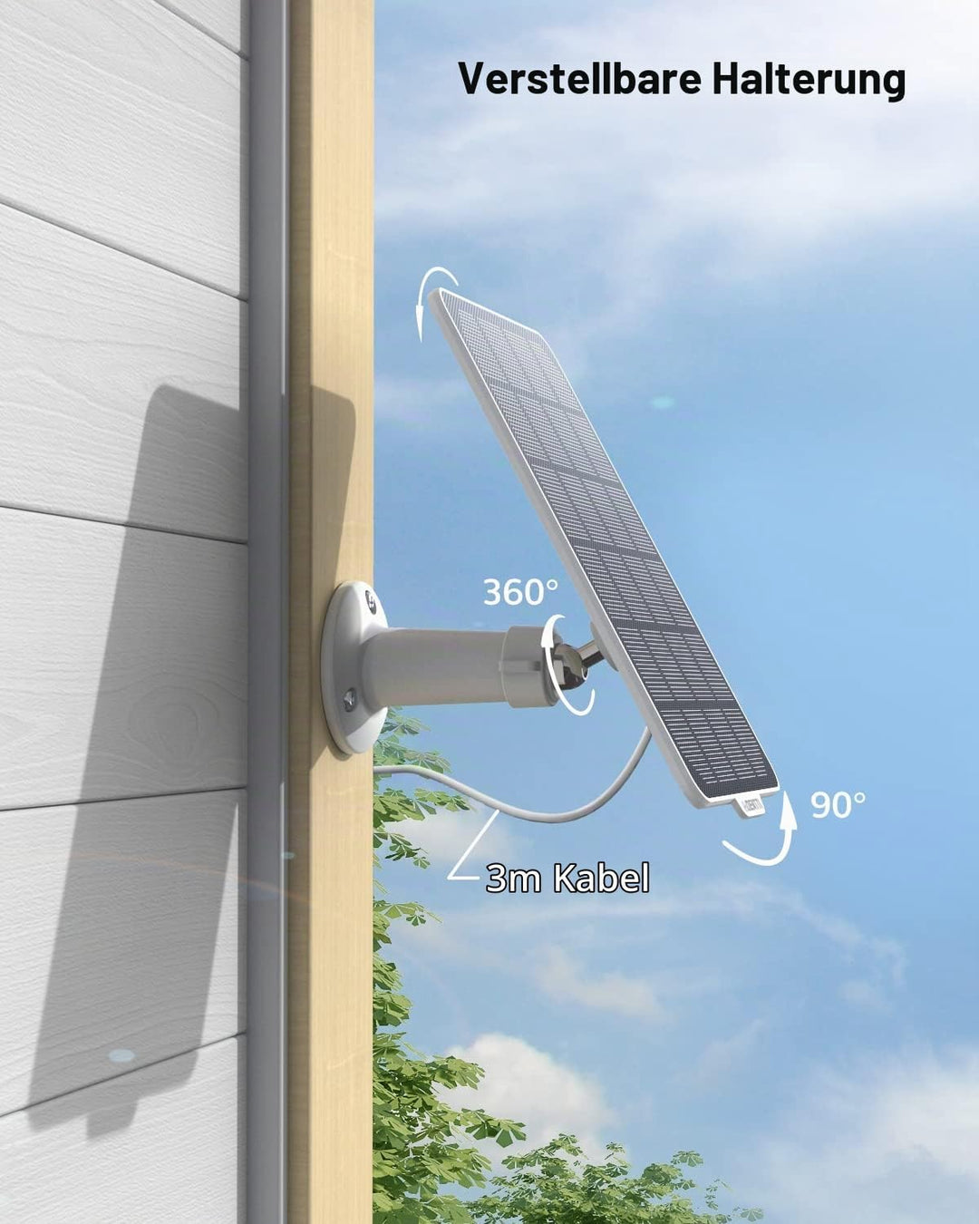 DEATTI 3W Solarpanel für Überwachungskamera Aussen Akku, Wetterfest, 360° Einstellbare Halterung, US