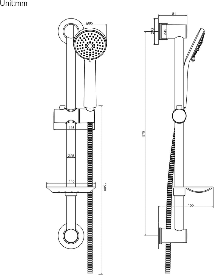 Ibergrif M20903-1 Duschstange mit Brause, Nagelfreie Duschkopf mit Schlauch und Halterung, Verstellb