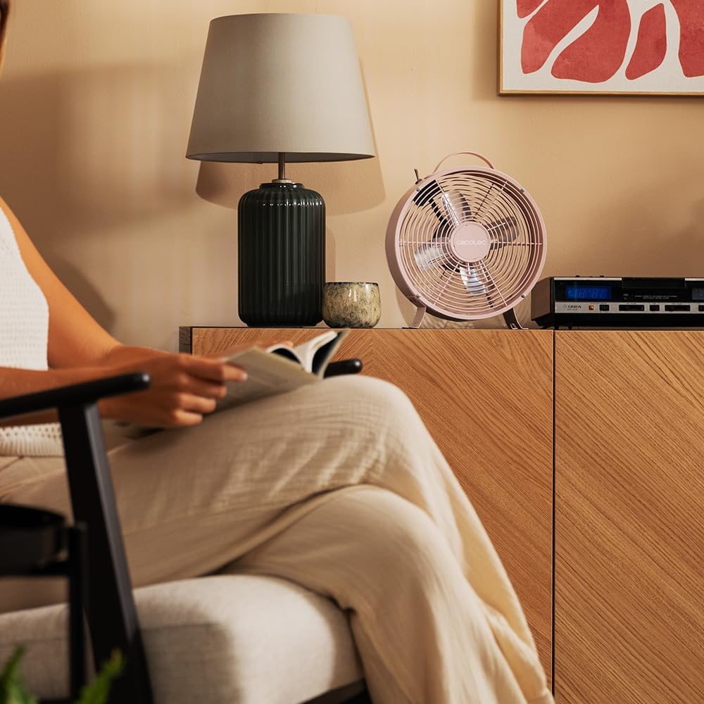 Cecotec - Tischventilatoren EnergySilence 400 RetroDesk Pink, 25 W Strom, 8 Zoll, 4 aerodynamische K