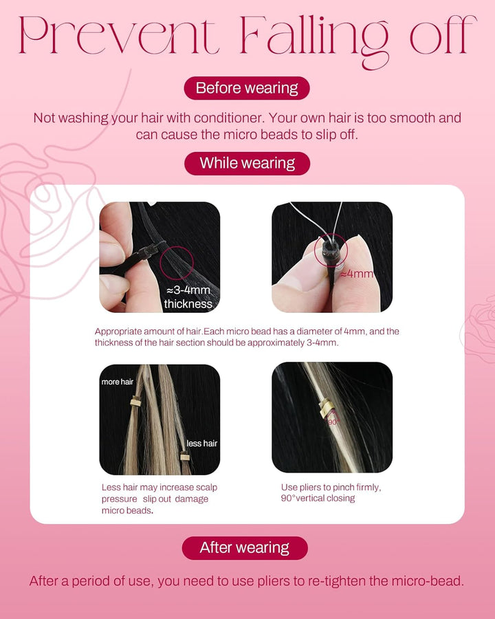 Moresoo Extensions Microring Echthaar 1g Cold Fusion Micro Ring Extensions Blond Strähnen 60cm Remy