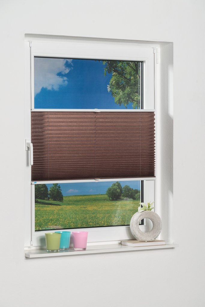 K-home Klemmfix-Plissee 100 x 130 cm (B x L) Mokka Lichtschutz +++ Moderne Crushed Optik +++ 100 x 1