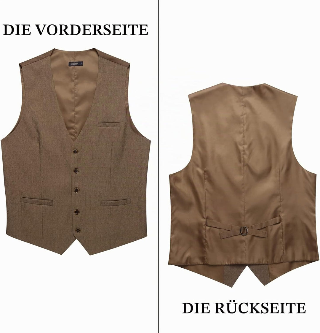 HISDERN Herren Anzugweste Formale Hochzeit Klassische Retro Baumwolle V-Ausschnitt Einfarbige Elegan
