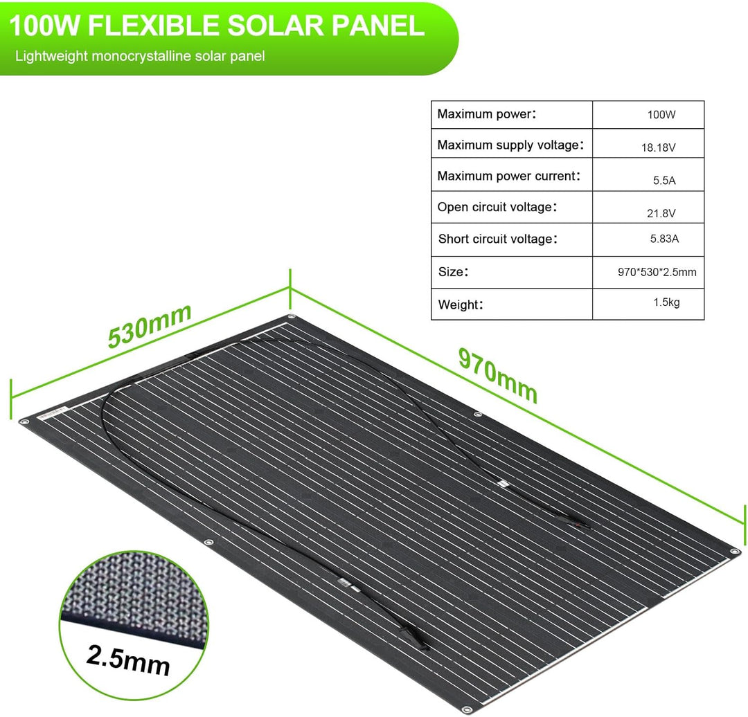 100W ETFE Solarpanel Flexibel etfe Solarmodul Tragbar für Dach Boot Balkon, 100W etfe
