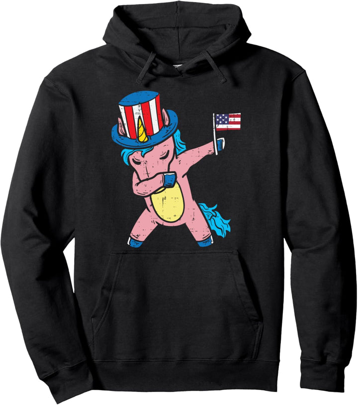 Dabbing American Unicorn US Flag 4th Of July Fourth Animal Pullover Hoodie