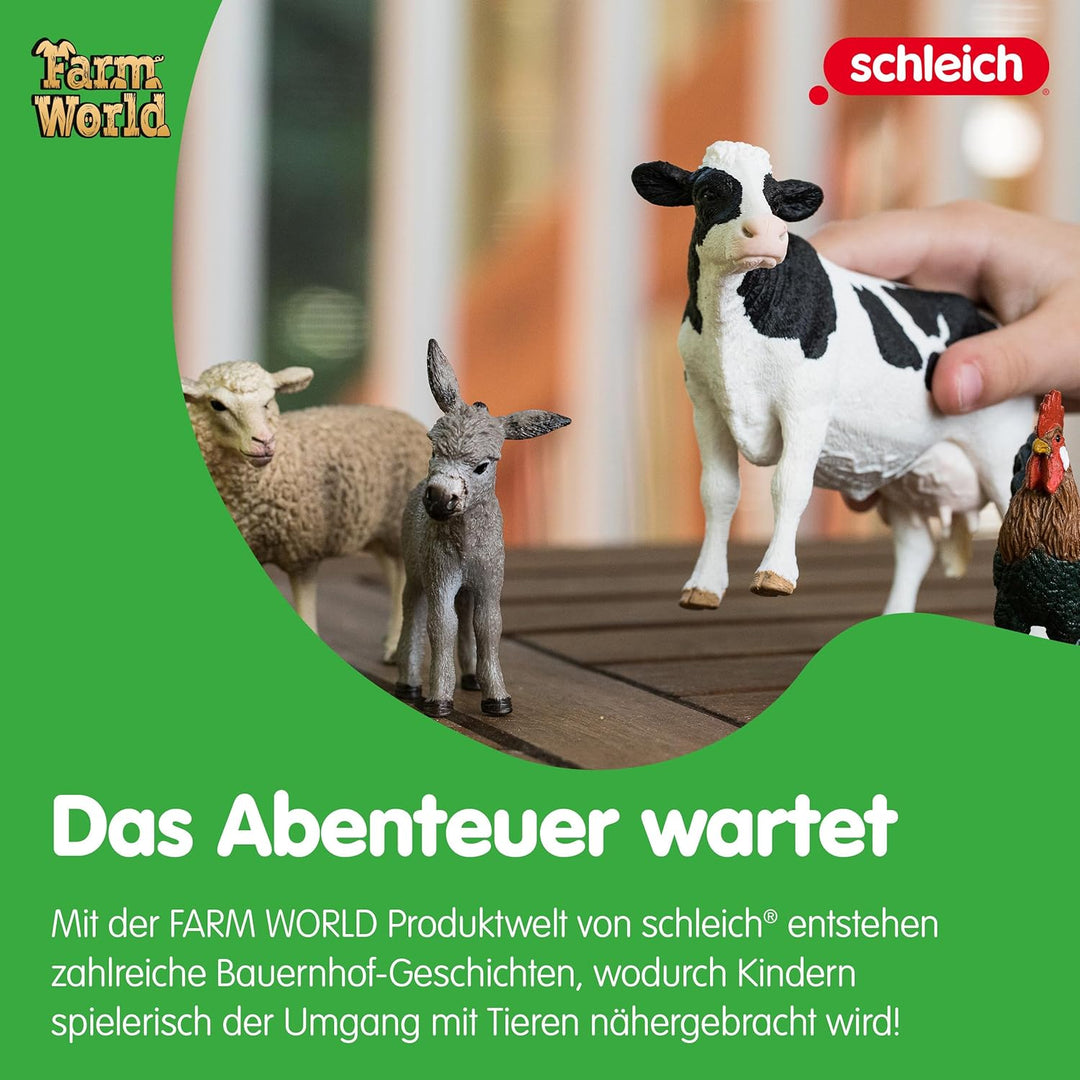 schleich 42385 FARM WORLD Starter-Set inkl. 4 schleich Bauernhoftiere: Kuh, Schaf, Esel & Hahn, Tier