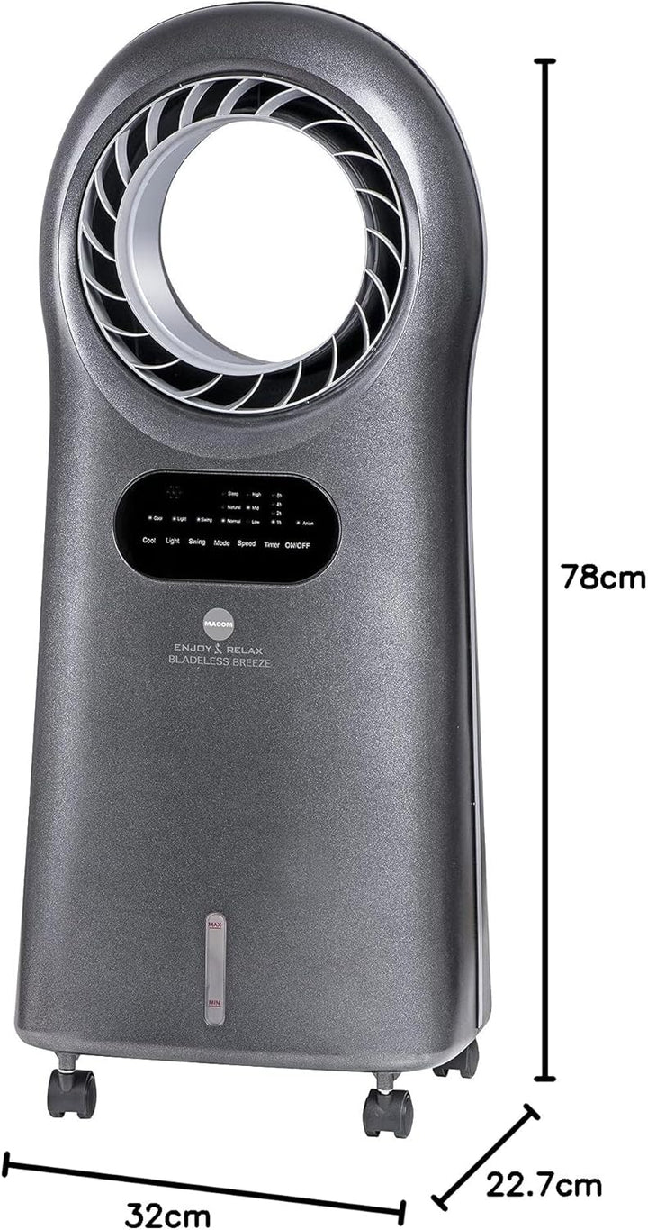 MACOM Enjoy & Relax 989 Bladeless Breeze Verdunstungskühler ohne Flügel, grau, Durchflussmenge 10 m³