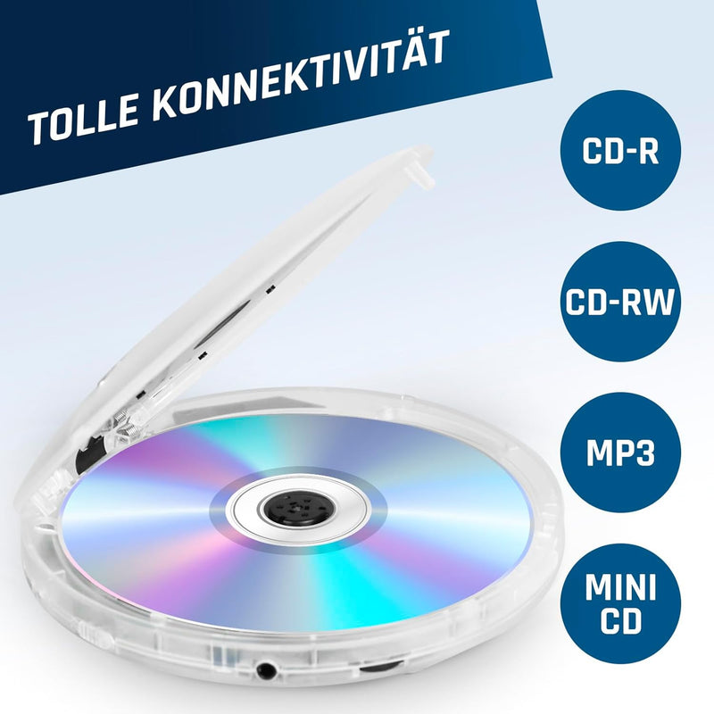 KLIM Discman mit Kopfhörer - Tragbarer CD-Player mit Kopfhörer - mit eingebautem Akku - NEU 2024 - K