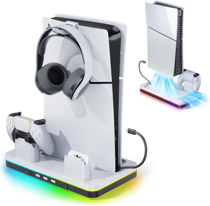 Mytrix Fast Charging Stand RGB Cooling Fan for PS5 Slim Console (Disc & Digital), with Controller Ch