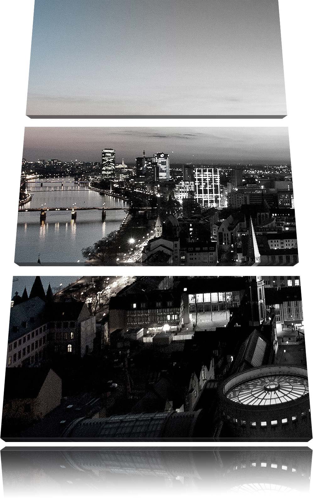 Pixxprint Frankfurter Skyline bei Sonnenuntergang schwarz/weiss 3-Teiler Leinwandbild 120x80 Bild au