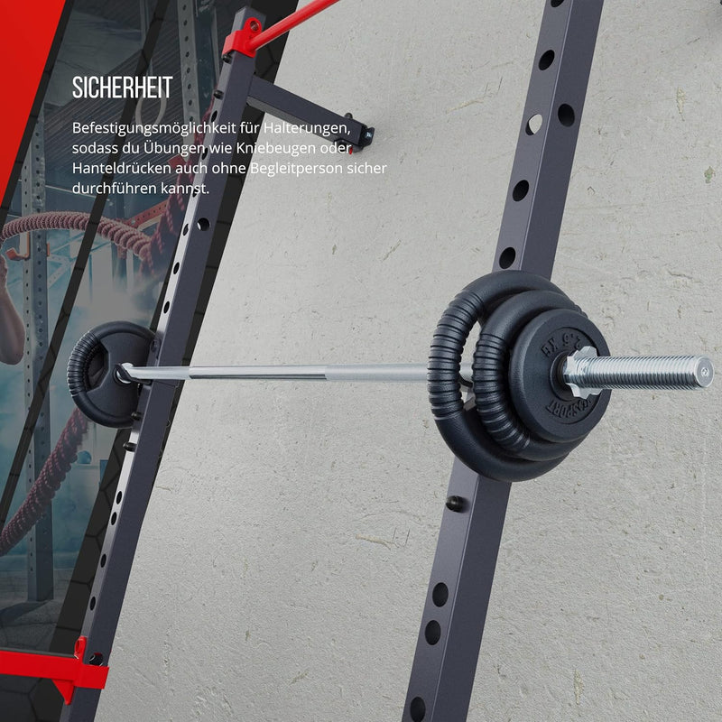 K-Sport: Wandrack – Squat Rack mit Klimmzugstange zur Wandmontage bis 225 kg belastbar I Kniebeugest