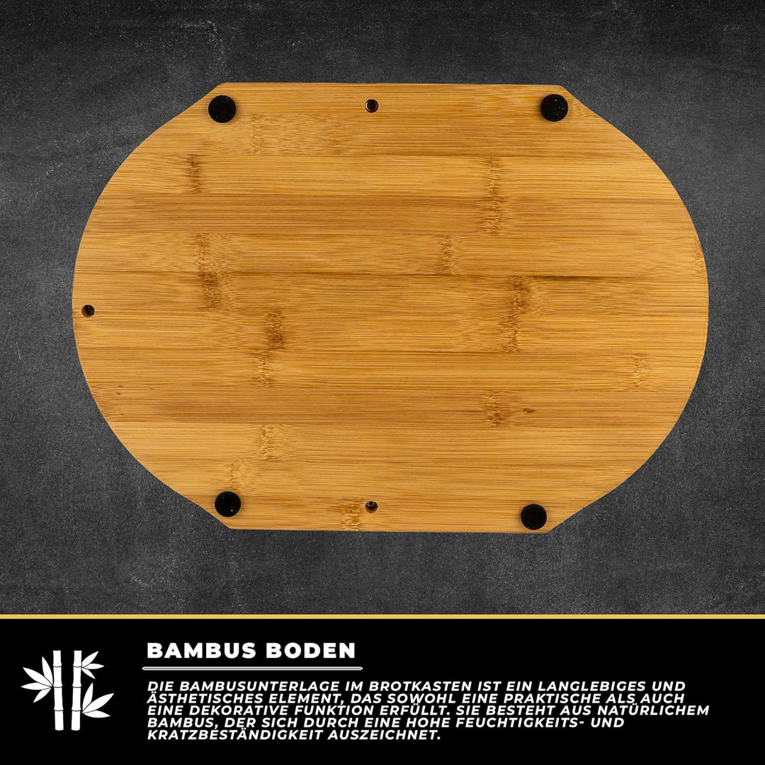 Brotkasten mit Schwarz Deckel - Brotbox Küche mit Bambus Boden - Bread Box - Brotkästen Holz - Brotk