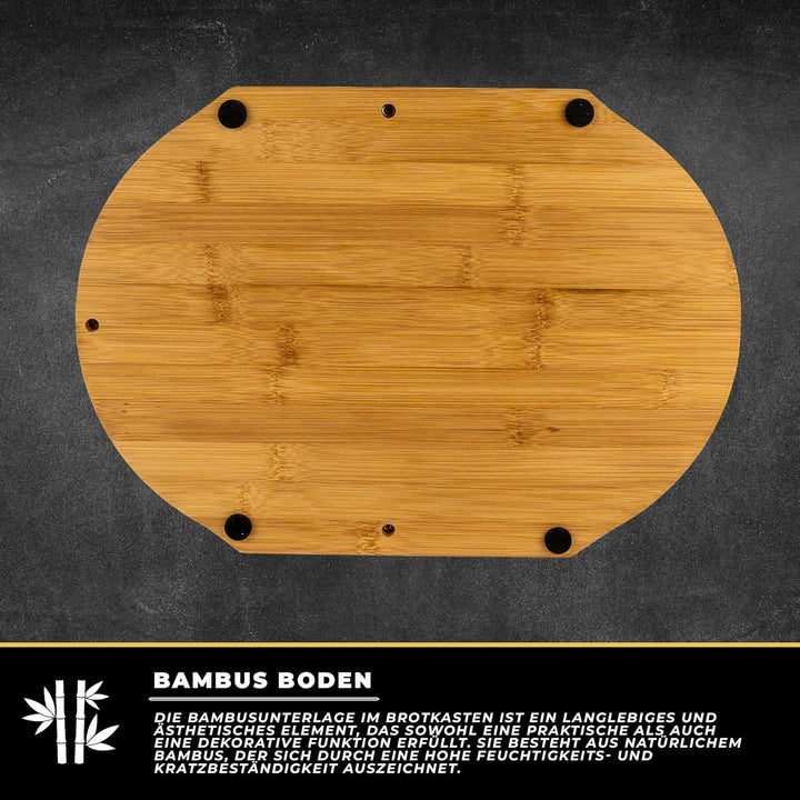 Brotkasten mit Schwarz Deckel - Brotbox Küche mit Bambus Boden - Bread Box - Brotkästen Holz - Brotk