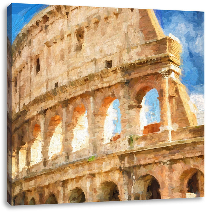 Pixxprint Kolosseum in Rom Pinsel Effekt, Format: 70x70 auf Leinwand, 70x70