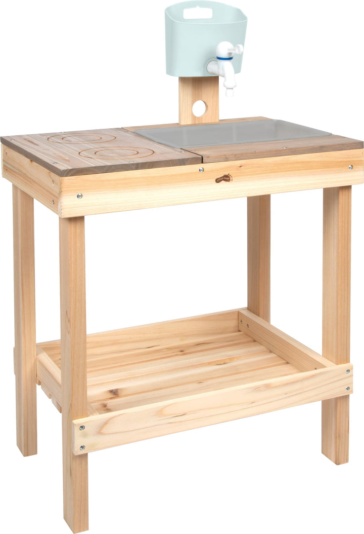 small Foot Matschküche und Spieltisch aus Vollholz, Outdoor-Spielküche für Kinder, mit Kochfeld, Was