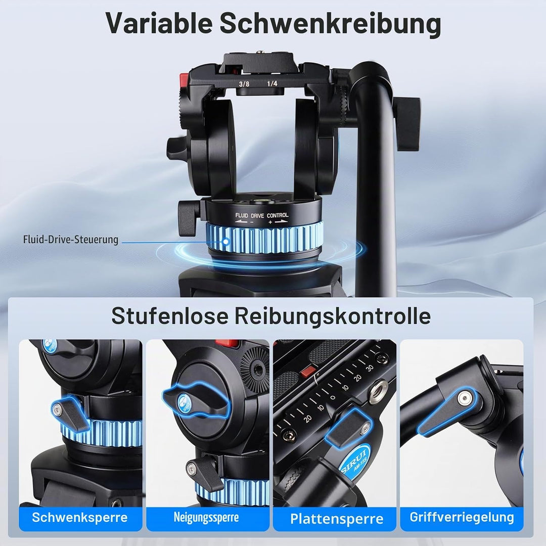 SIRUI AM-15S Aluminium Kamera Video Stativ mit Fluid-Kopf, 155cm professionelles Schwerlast Kamerast