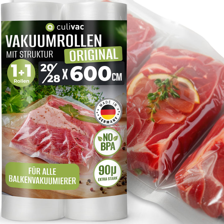 culivac 2 Folienrollen 20/28x600cm (je 1) Vakuumrollen Orig. Vakuumierer Folienschweissgerät BPA-fre