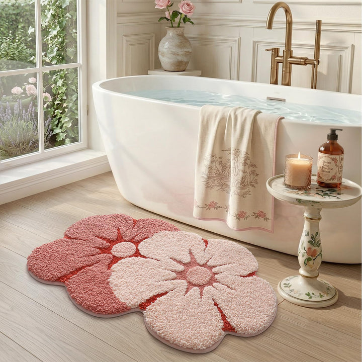 DEXI Badezimmerteppich 50 x 80 cm, Badematte rutschfest Absorbierende mit Blumenmuster, Blumenförmig