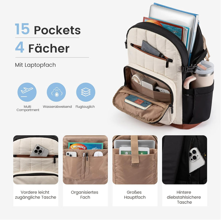 LOVEVOOK Rucksack Damen, 15,6 Zoll Leichter Schulrucksack Teenager mit Laptopfach, Puffer Wasserdich
