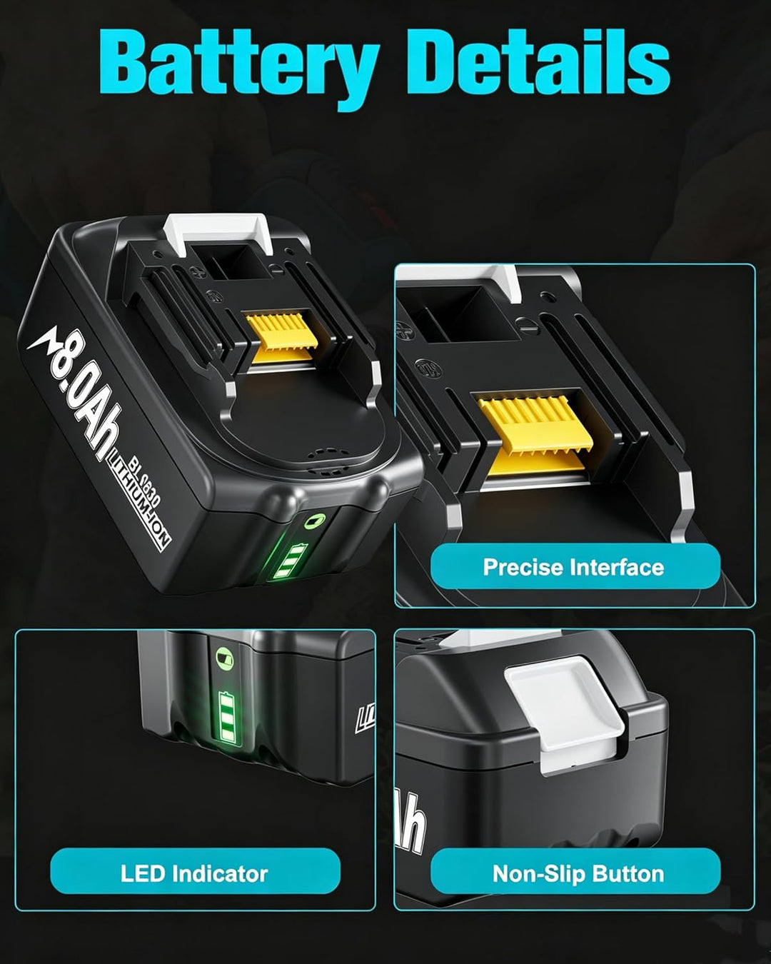 2 Stück 8.0Ah/8000mAh 18V BL1830 Akku mit Ladegerät Ersatzakku für makita Akku BL1830B BL1840 BL1850