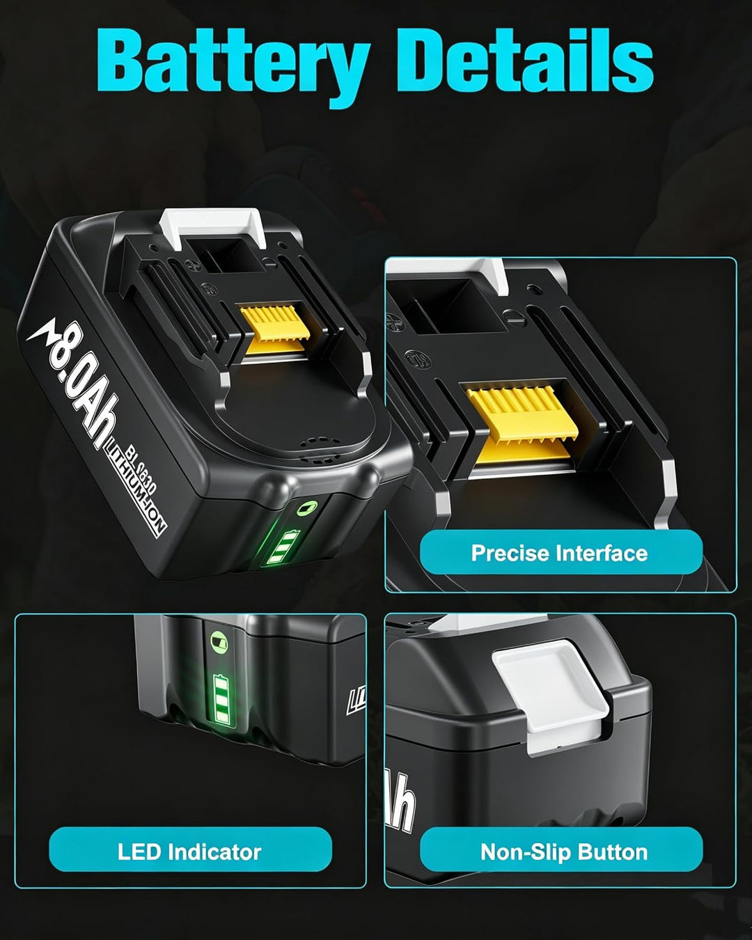 BATTOOL 2X 8000mAh Ersatzakku für Makita Akku 18V BL1850 mit LED-Anzeige | BL1850B BL1830 BL1860B BL