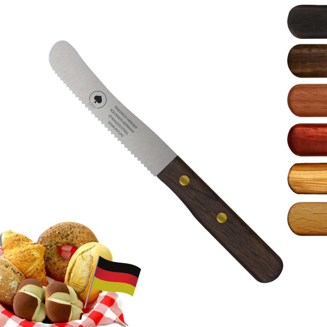 PIKAS - Solingen Messer Wellenschliff, Räuchereiche Holzgriff, Premium Buckelmesser, Küchenmesser, F