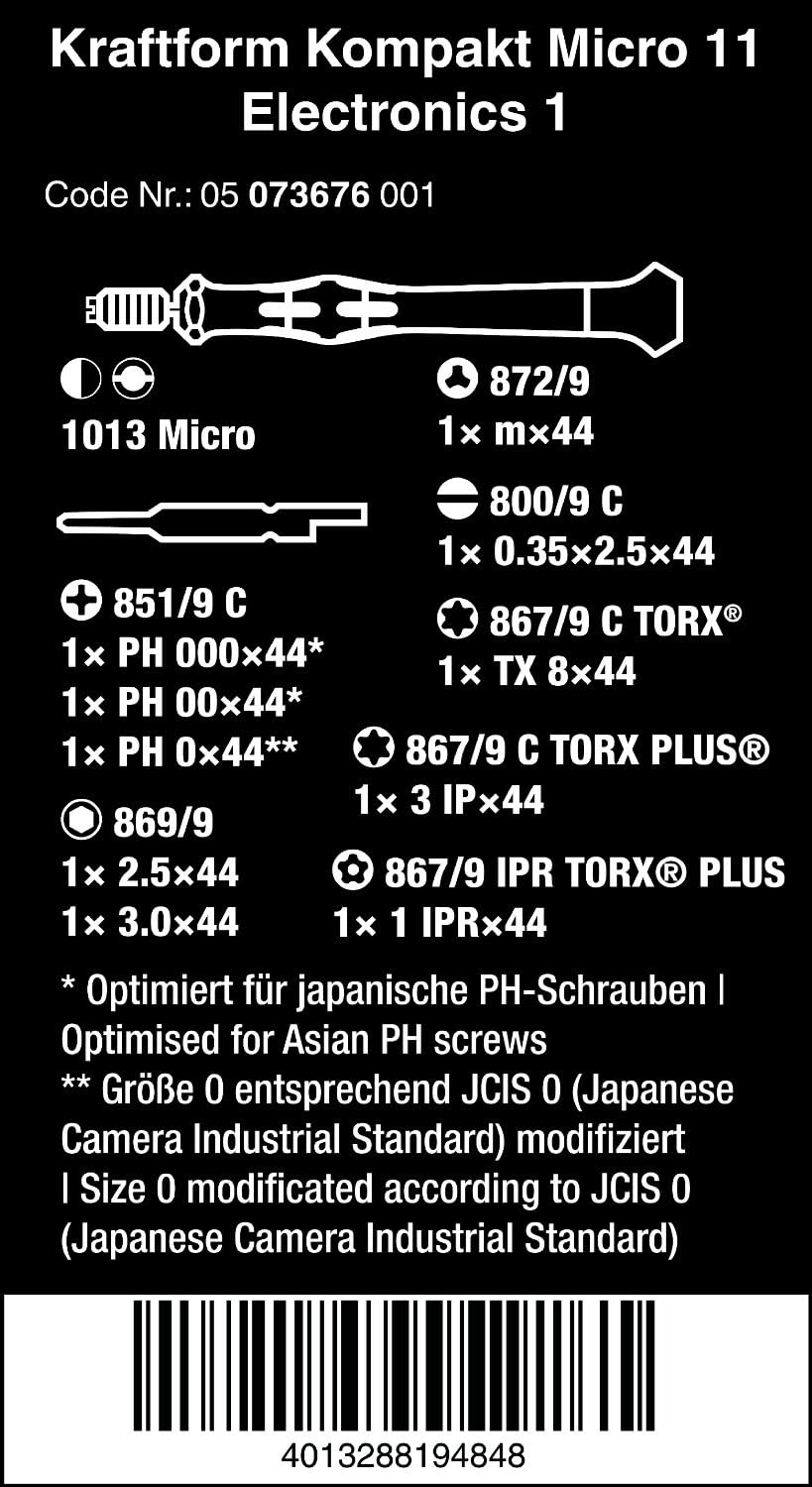 Wera Schraubendreher Set Kraftform Kompakt Micro Electronics 1, 11-teilig, Bitlänge 44 mm, 050736760