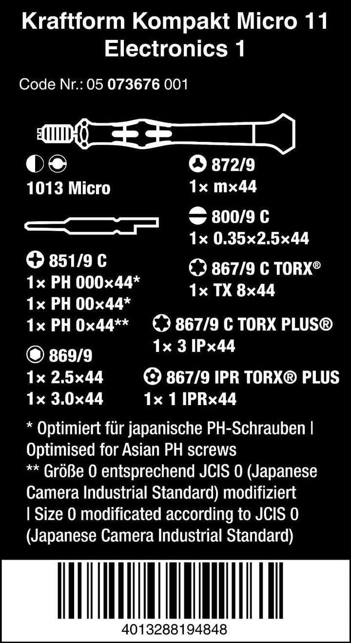 Wera Schraubendreher Set Kraftform Kompakt Micro Electronics 1, 11-teilig, Bitlänge 44 mm, 050736760