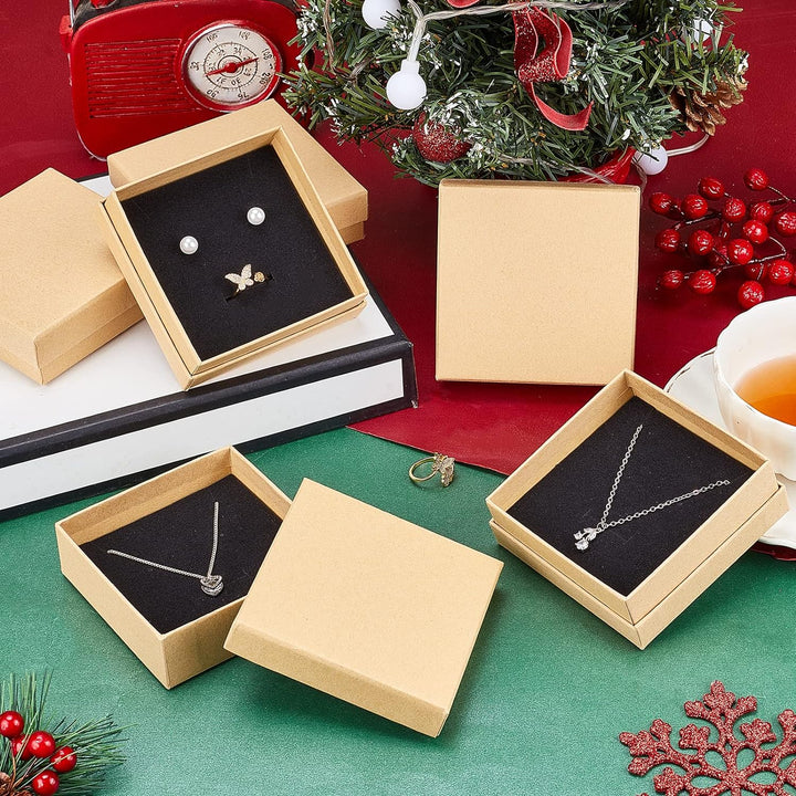 nbeads 24 Stück Braun Karton Geschenkbox Schmuckschatulle Quadrat Schmuck Box Halsketten Verpackung