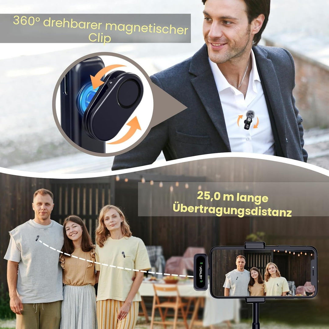 Kabelloses Lavalier-Mikrofon mit digitaler Batterieanzeige, 360° omnidirektionale Geräuschunterdrück