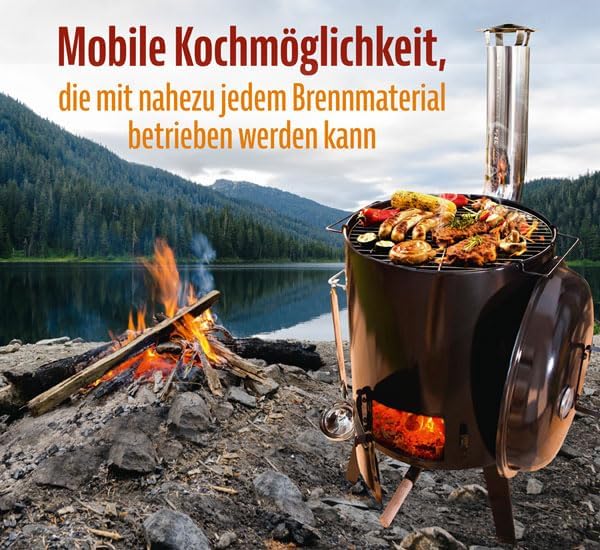 Gulaschkanone Eintopfofen | Gulaschkessel mit Grillfunktion | 15 Liter emailiert mit Deckel | Drauss