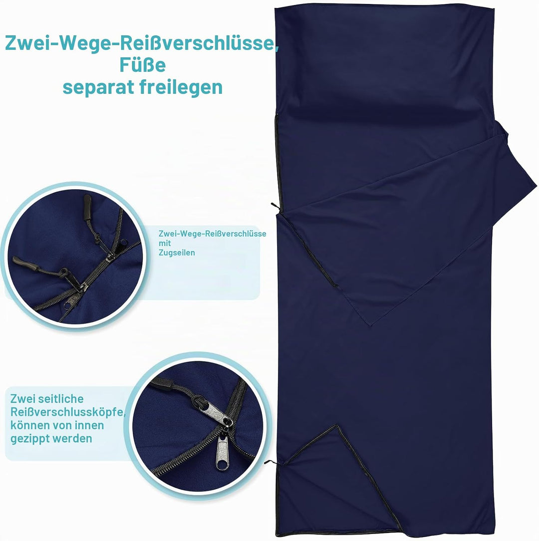 VVAYHUA Hüttenschlafsack,2in1 Reiseschlafsack aus Mikrofaser,Zwei-Wege-Reissverschlüsse Legen die Fü