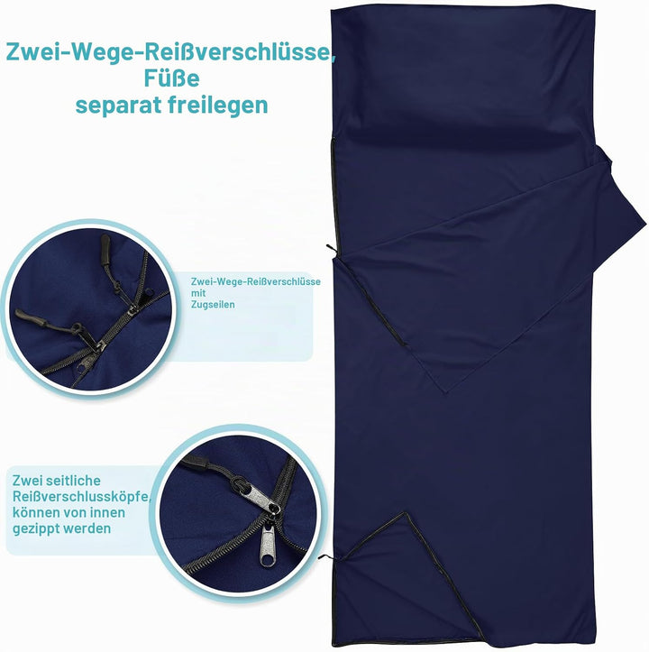 VVAYHUA Hüttenschlafsack,2in1 Reiseschlafsack aus Mikrofaser,Zwei-Wege-Reissverschlüsse Legen die Fü