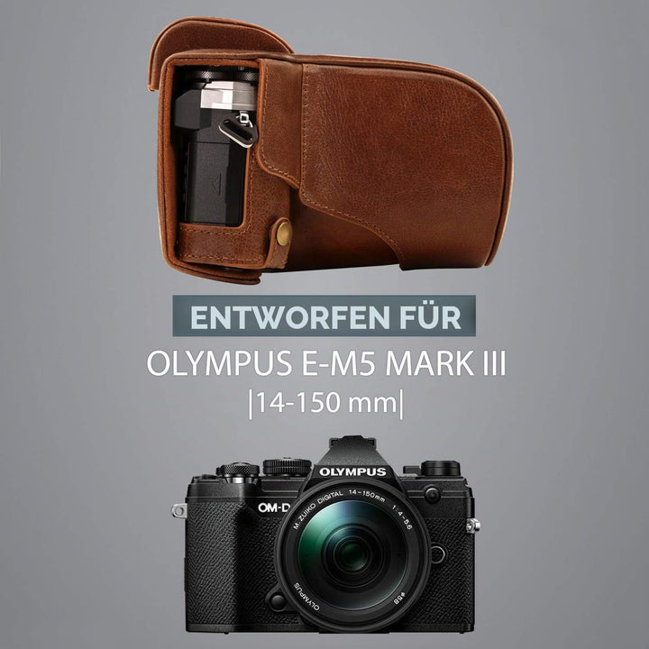 MegaGear Ever Ready MG1863 Kameratasche aus echtem Leder, kompatibel mit Olympus OM-D E-M5 Mark III