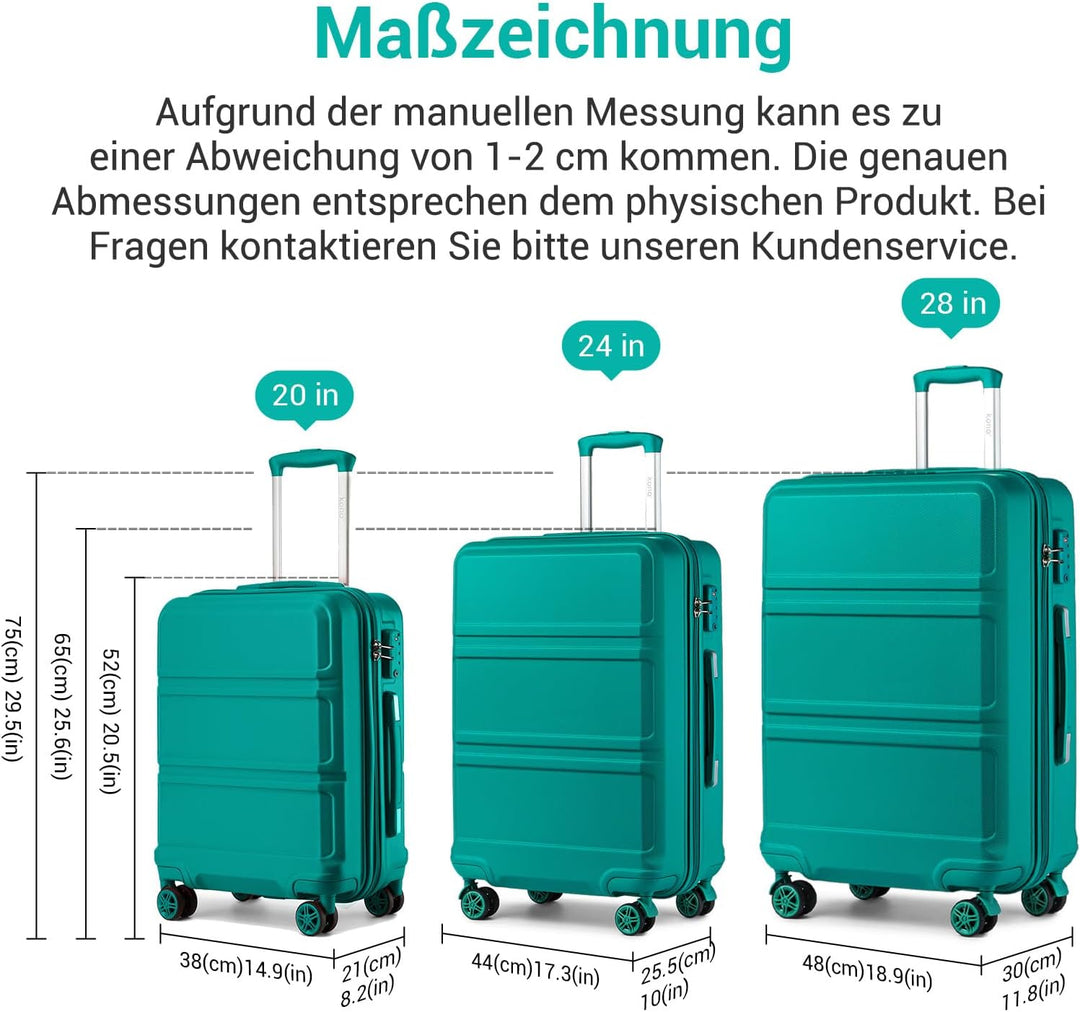 KONO Koffer Trolley Reisekoffer aus ABS+PC – Leichter Hartschalenkoffer mit 4 Zwillingsrollen und TS