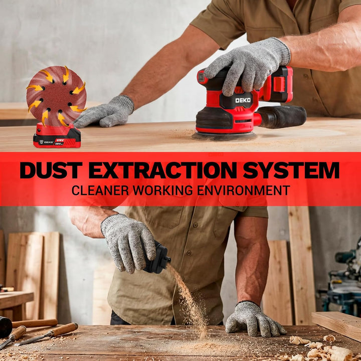 20V Exzenterschleifer Akku 125mm: DEKOPRO Schleifmaschine für Holz,6 variable Geschwindigkeiten, 125