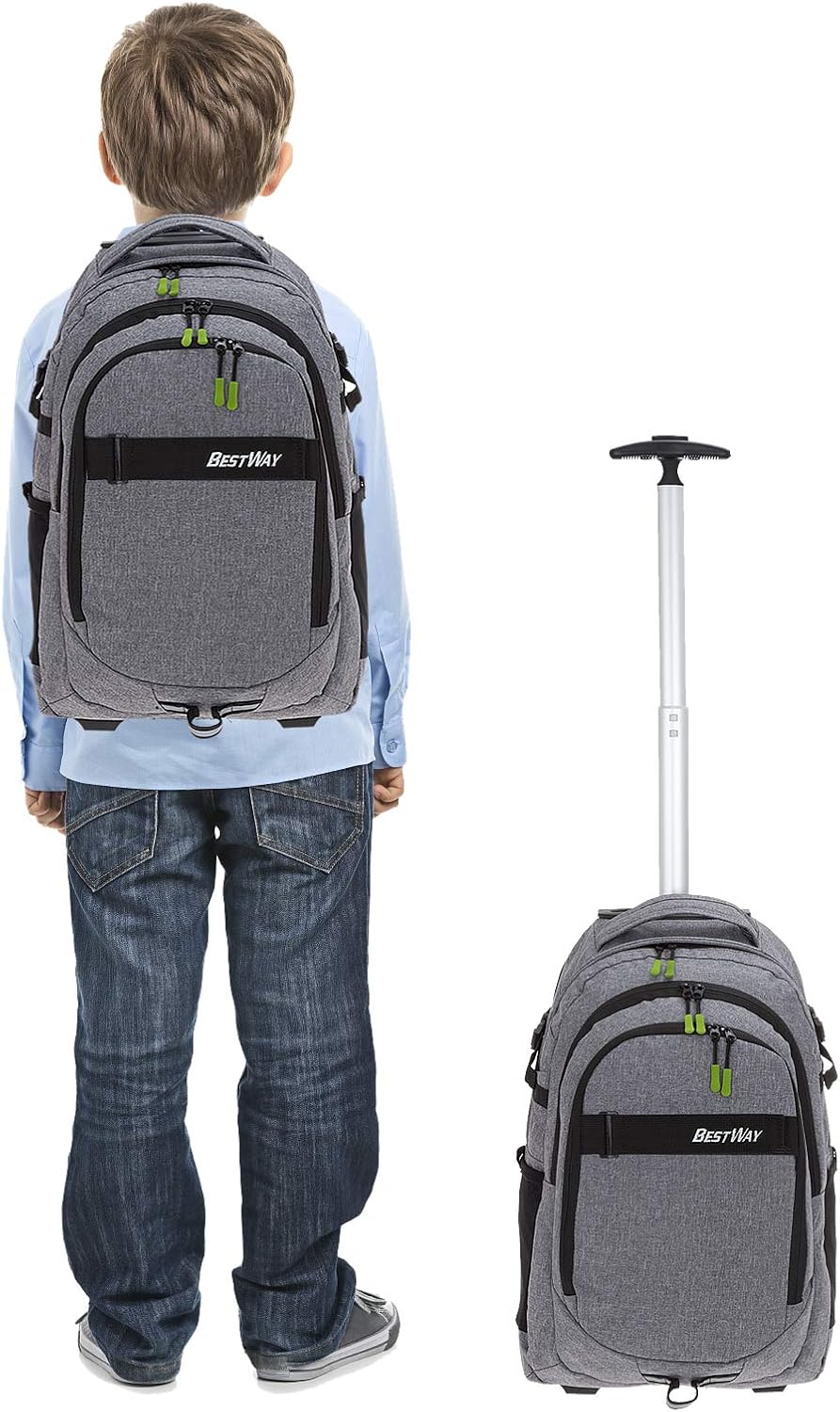Bestway Schultrolley Mädchen Jungen Trolley Schulrucksack 2 Teile Set Packer Evo + Heftmappe A4 Dark