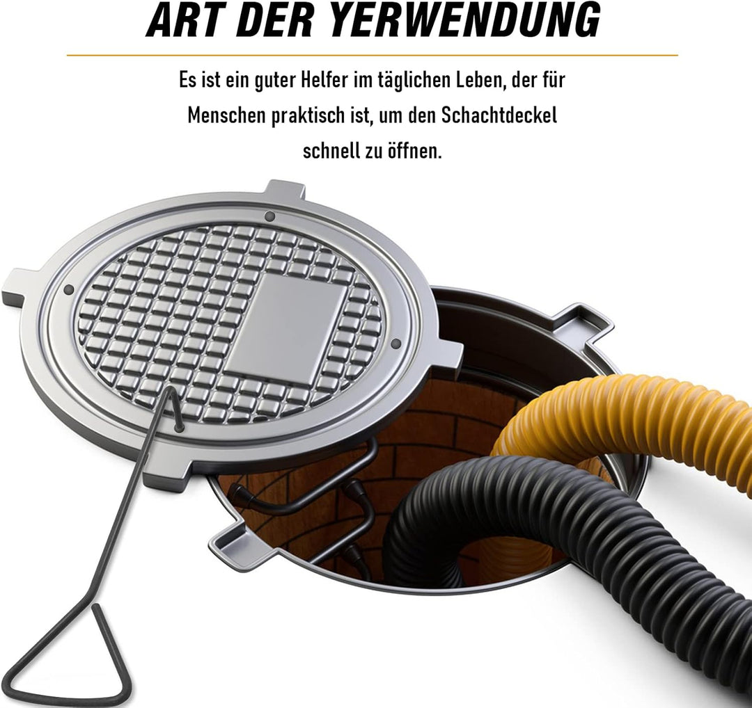 MaxAwe 1 Stk 40cm kanaldeckelheber, Kanalhaken Schachthaken Schachtdeckelhaken Für Kanaldeckel Kohle