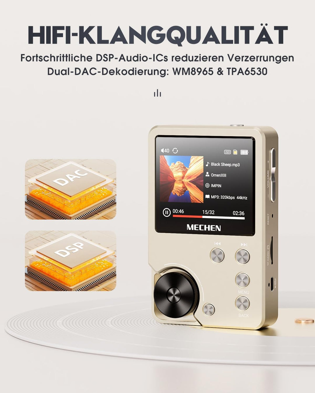 MECHEN M30 MP3 Player 64GB Hi Res Audio DSD FLAC Gold, Gold