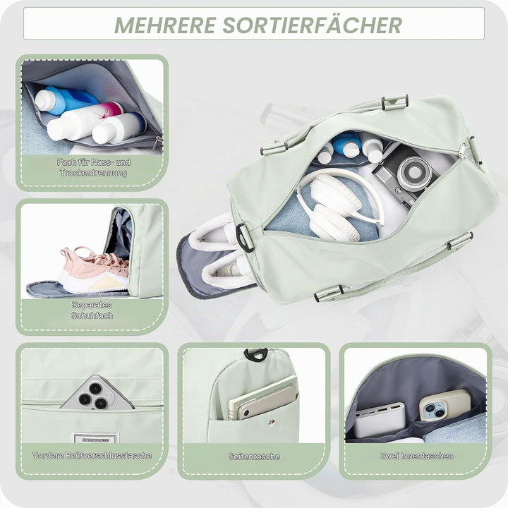 HYC00 Sport Duffel Bag Damen Herren Handgepäck Sporttasche mit Nassfach &amp; Schuhfach, Reisetasche Dam