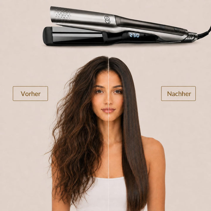 Glätteisen Locken Lockenstab und Glätteisen 2-in-1, Professionelles Haarglätter Dampf & 42mm Breite