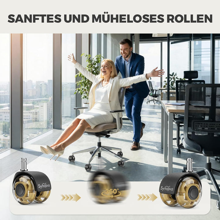 Sytopia Universal Bürostuhlrollen, 5er Set Bürostuhl Rollen 11x22MM, Perfekte Leise Gummirollen für