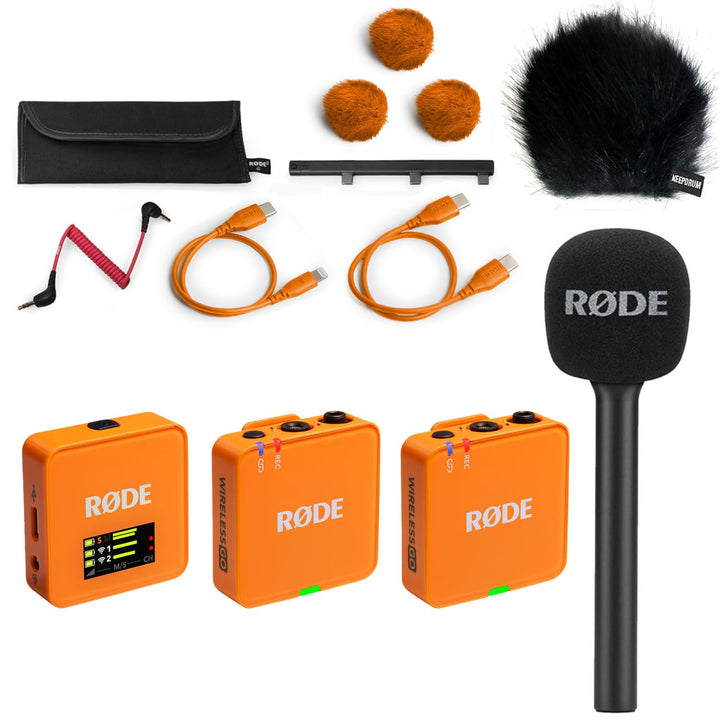 Rode Wireless GO Gen 3 Drahtloses 2-Kanal Mikrofon-Funksystem Orange mit Interview GO Handadapter un