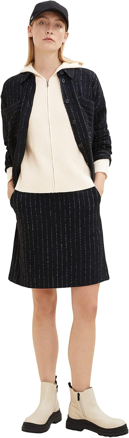 TOM TAILOR Damen Overshirt mit Streifen 36 30718 - Black Irregular Pin Stripe, 36 30718 - Black Irre