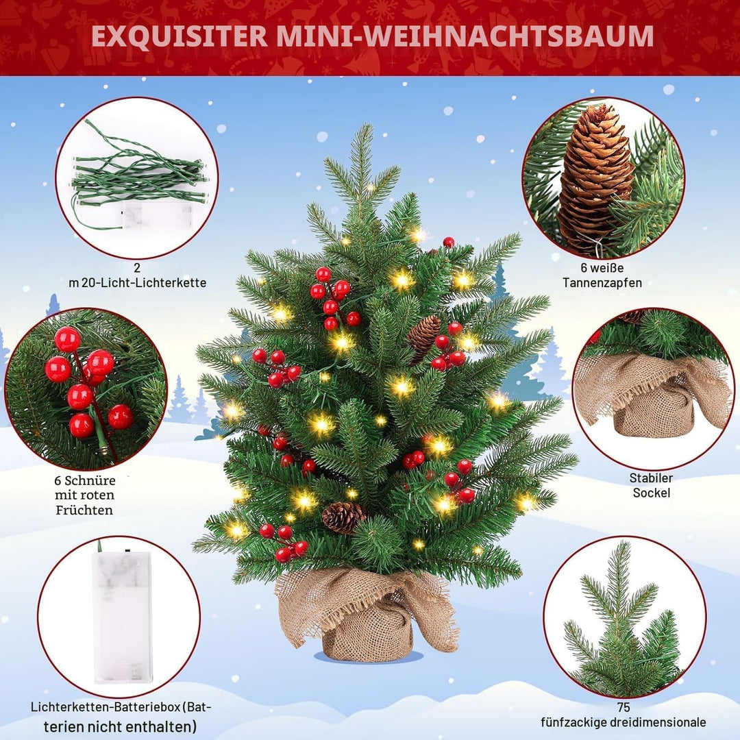 Weihnachtsbaum,50 cm künstlicher Weihnachtsbaum,Weihnachtsbaum mit Beleuchtung mit 2 m LED-Lichtern,