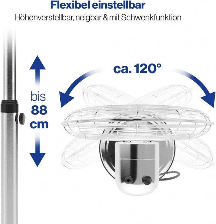 ProfiCare Standventilator leise PC-VL 3064 MS oszillierender Fan, Metall-Stand-Ventilator Ø ca. 40cm