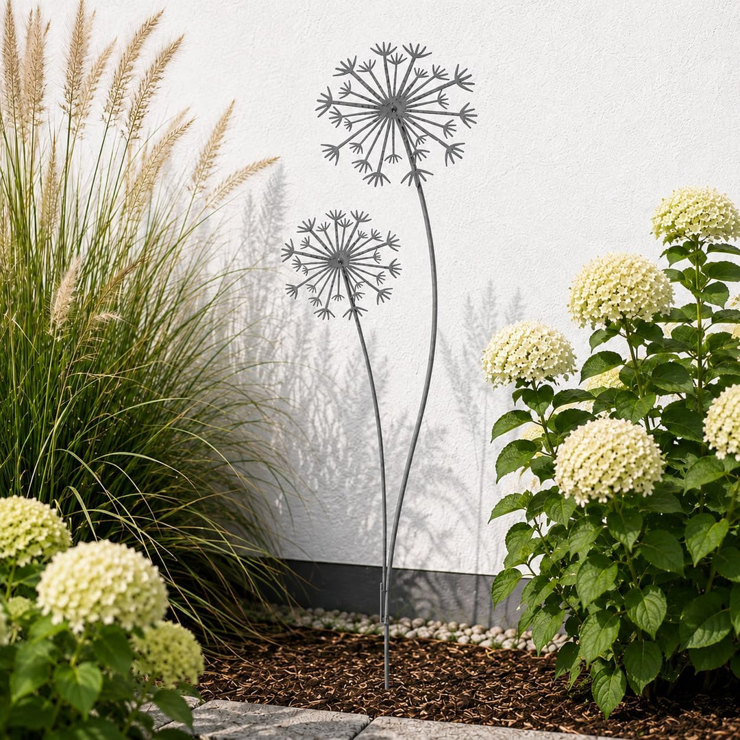 Terma Metall Pusteblume grau XXL 140 cm Höhe Pusteblume Gartenstecker, Gartenfigur gross, Metallfigu