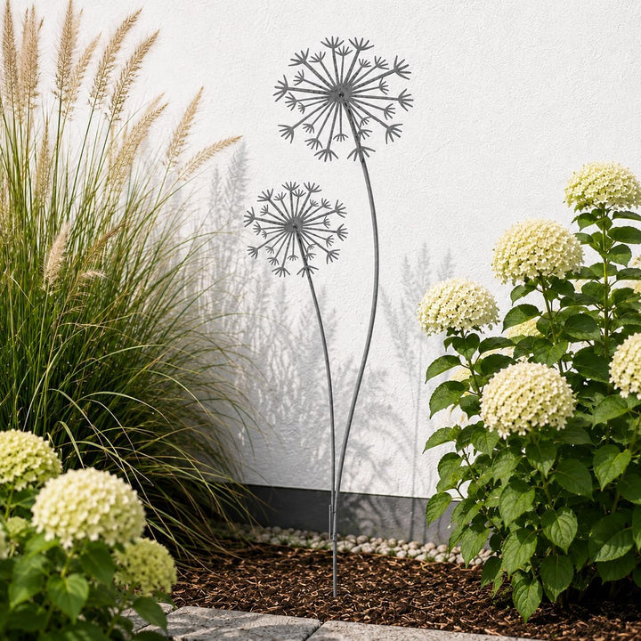 Terma Metall Pusteblume grau XXL 140 cm Höhe Pusteblume Gartenstecker, Gartenfigur gross, Metallfigu