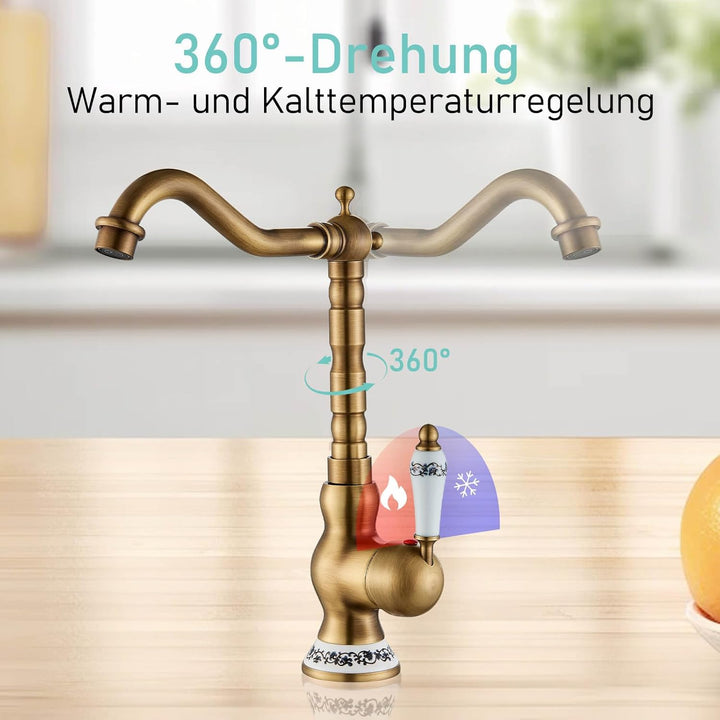 Suguword Retro Design Mischbatterie Bad Wasserhahn Badarmatur Waschtischarmatur Waschbeckenarmatur W