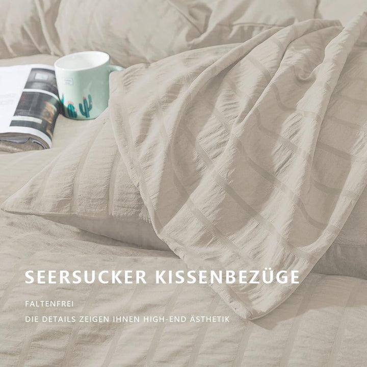 Boqingzhu Seersucker Bettwäsche Beige 200x200cm Sommer Atmungsaktiv Kühlende Wende Bettwäsche Set Be