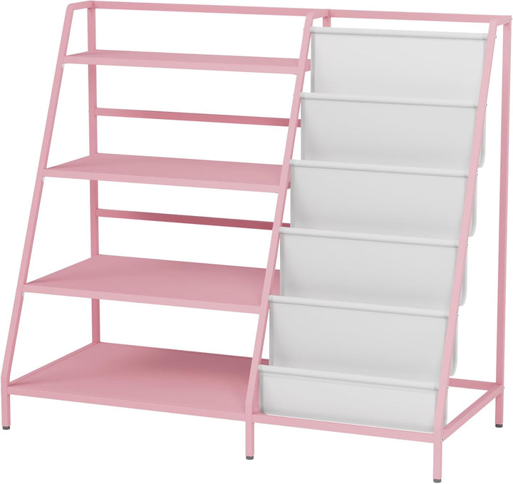 KEEPREAPER Bücherregal Kinder Metall mit 5 Fächern und 3 Ablagen, Kinderregal Montessori Spielzeug-O